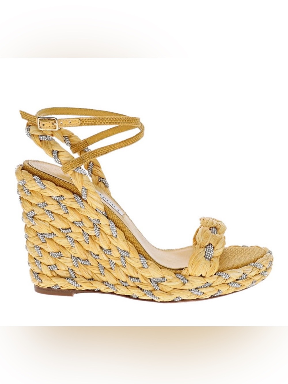 AQUAZZURA Costiera 120 Crystal Wedge Sandal in Lemonade